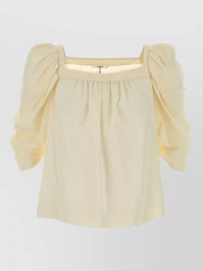 Chloé Silk Top Square Neckline Puff Sleeves In Yellow