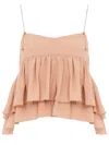 Chloé Tiered Ruffle Organic Silk Georgette Babydoll Top In Brown