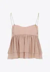 Chloé Sleeveless Silk Georgette Top With Ruffles In Pink