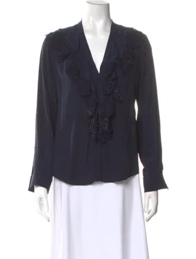 Pre-owned Chloé Silk V-neck Blouse In Blue