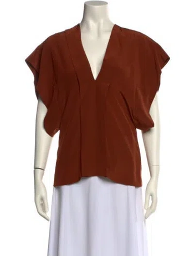 Pre-owned Chloé Silk V-neck Blouse In Brown
