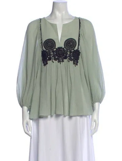 Pre-owned Chloé Silk V-neck Blouse In Green