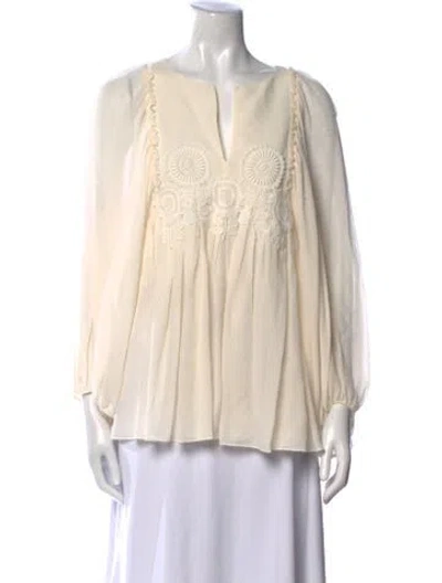 Pre-owned Chloé Silk V-neck Tunic W/ Tags In Neutral