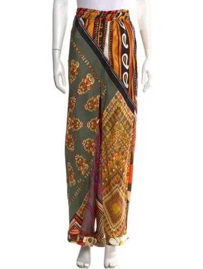 Pre-owned Chloé Silk Wide Leg Pants In Green/orange
