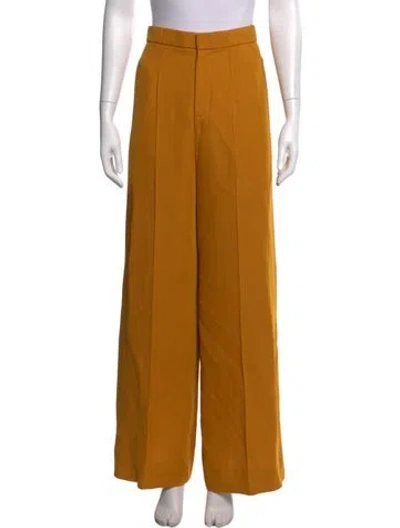 Pre-owned Chloé Silk Wide Leg Pants In Yellow