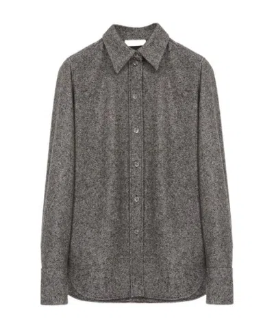 Chloé Silk Wool Tweed Shirt In Gray