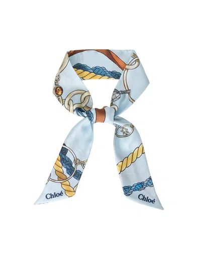 Chloé Blue Signature Bandeau Scarf In Multi