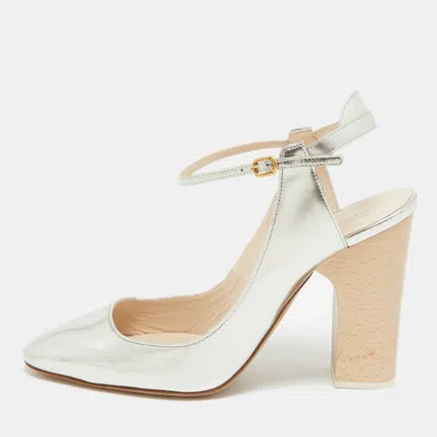 Pre-owned Chloé Silver Leather Ankle Strap Pumps Size 39.5