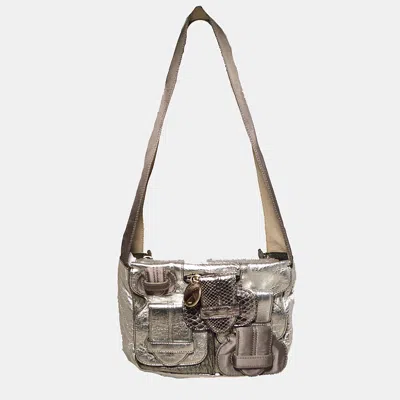 Pre-owned Chloé Silver Leather Satin Snakeskin Buckle Shoulder Bag