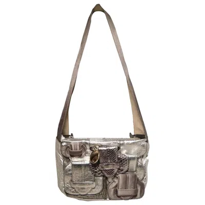 Pre-owned Chloé Chloe Silver Leather Satin Snakeskin Buckle Shoulder Bag