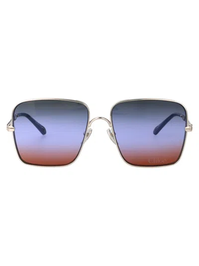 Chloé Silver-silver-green Metal Sunglasses In Metallic