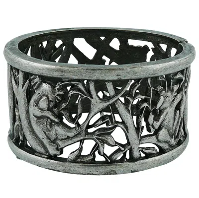 Pre-owned Chloé Chloe Silver Toned Koala Cuff Bracelet In Black