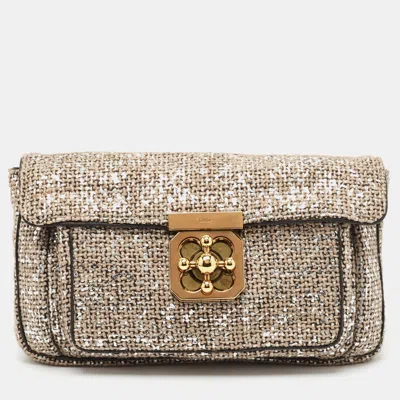 Pre-owned Chloé Silver/beige Tweed Elsie Clutch