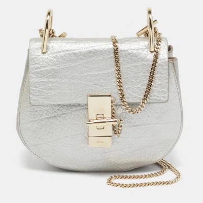Pre-owned Chloé Silver/grey Leather Mini Drew Chian Shoulder Bag