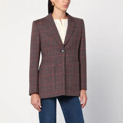 CHLOÉ SINGLE-BREASTED CHECKED BROWN WOOL JACKET