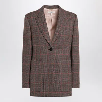 CHLOÉ CHLOÉ SINGLE-BREASTED CHECKED BROWN WOOL JACKET WOMEN