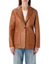 Chloé Structured Leather Blazer Notched Lapel In Brown