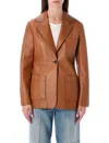 Chloé Single-breasted Leather Blazer In Brown