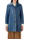 Chloé Single-breasted Leather Coat In Blue