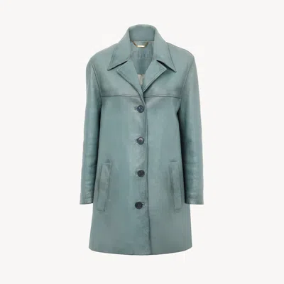 Chloé Single-breasted Long Jacket In Leather In Blue