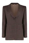 Chloé Single-breasted Checked Brown Wool Jacket Women In Brown