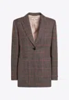 Chloé Single-breasted Checked Brown Wool Jacket Women In Multi