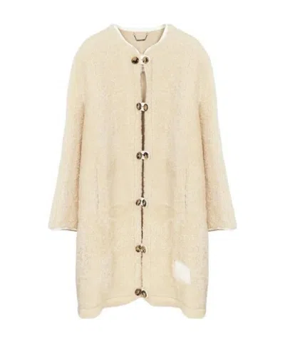 Chloé Single-breasted Shearling Coat In Nude