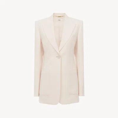 Chloé Veste Blazer Droite En Gabardine De Laine Femme Rose Taille 42 100% Laine, Horn Bubalus Bubalis, Far