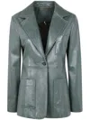 Chloé Single Button Leather Blazer Featuring Pockets In Green