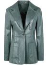 Chloé Single Button Leather Blazer Featuring Pockets In Gray
