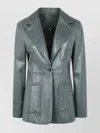 Chloé Single Button Leather Blazer Featuring Pockets In Green