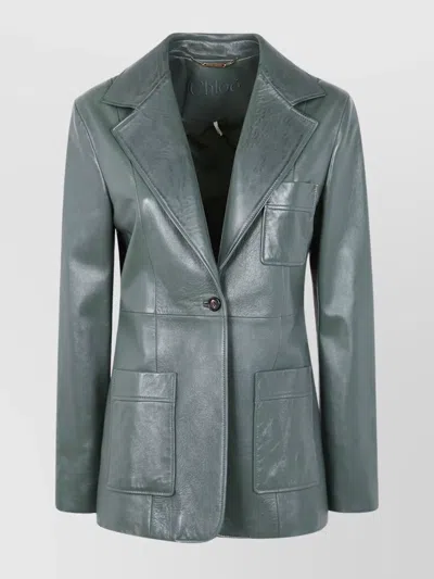 CHLOÉ SINGLE BUTTON LEATHER BLAZER FEATURING POCKETS