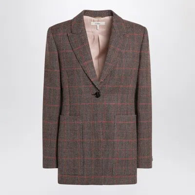 Chloé Single-breasted Checked Brown Wool Jacket