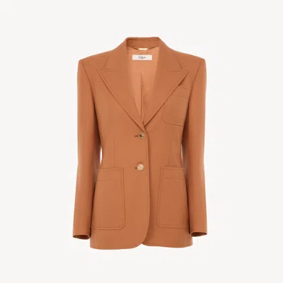 Chloé Veste Blazer Droite En Gabardine De Laine In Orange