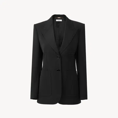 Chloé Veste Blazer Droite En Laine Grain De Poudre In Black