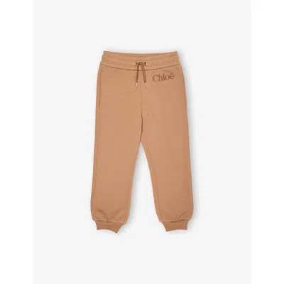 Chloé Kids' Sirocco Logo-embroidered Cotton-jersey Jogging Bottoms 4- In Brown