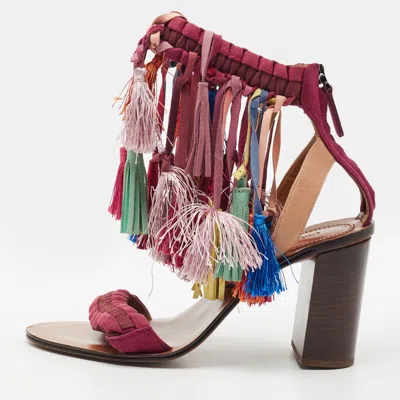 Pre-owned Chloé Size 35 Multicolor Suede Tassel Detail Ankle Strap Sandals
