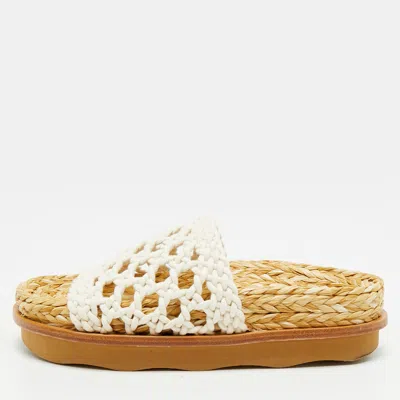 Pre-owned Chloé Size 36 White Woven Fabric Flat Slides