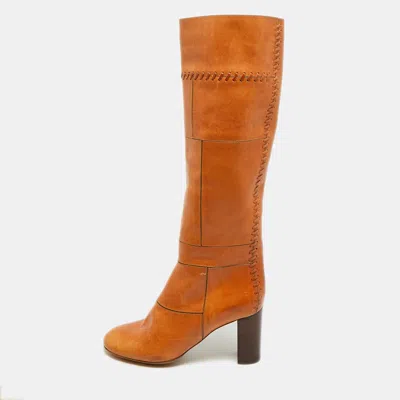 Pre-owned Chloé Size 36.5 Brown Leather Patchwork Knee Length Boots