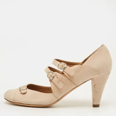 Pre-owned Chloé Size 37 Beige Suede Buckle Detail Mary Jane Pumps In Sand