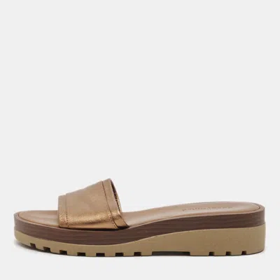 Pre-owned Chloé Size 37 Metallic Leather Flat Slide Sandals In Silver