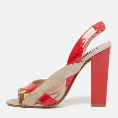 Pre-owned Chloé Size 37 Multicolor Patent Leather And Python Leather Slingback Sandals