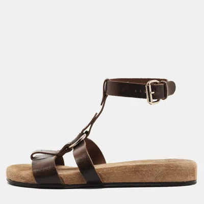 Pre-owned Chloé Size 38 Brown Leather Flat Ankle Strap Sandals