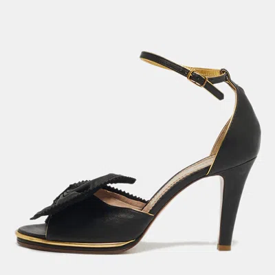 Pre-owned Chloé Size 39 Black Leather Bow Ankle Strap Sandals