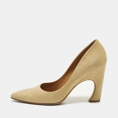 Pre-owned Chloé Size 40 Cream Suede Pointed Toe Pumps In White