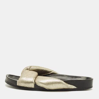 Pre-owned Chloé Size 41 Gold Leather Crisscross Flat Slides
