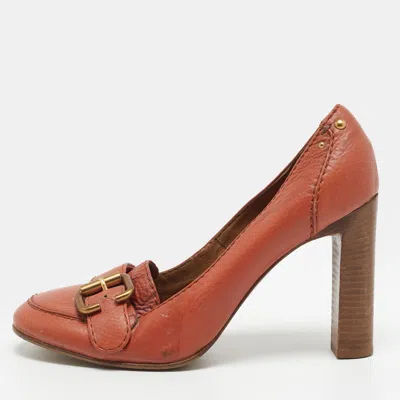 Pre-owned Chloé Size 41 Orange Leather Buckle Block Heel Pumps