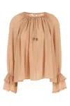 Chloé Pleated Sheer Blouse Ruffled Cuffs In Sandbrown