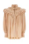Chloé Oversized Top With Ruffles In Brown