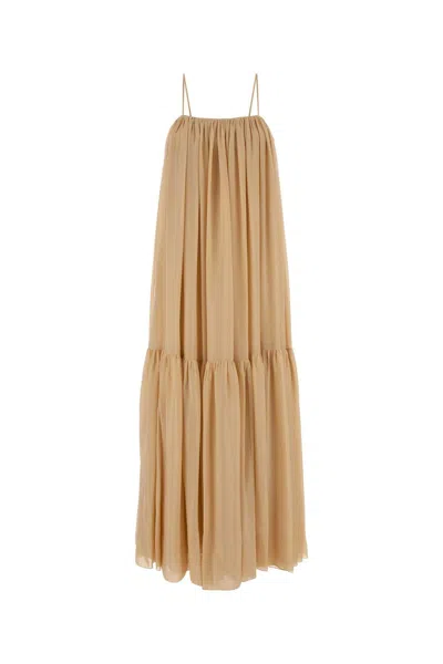 Chloé Skin Pink Silk Long Dress In Brown